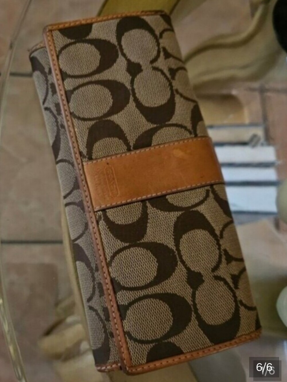 Coach Signature Canvas Tan Stripe Genuine Leather Full-size Beautiful Wallet